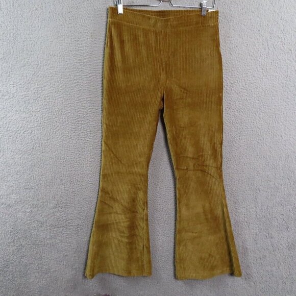 Aerie Flare Pants Large Regular Groove-On Velour High Waist Ribbed Gold NEW - Picture 1 of 11